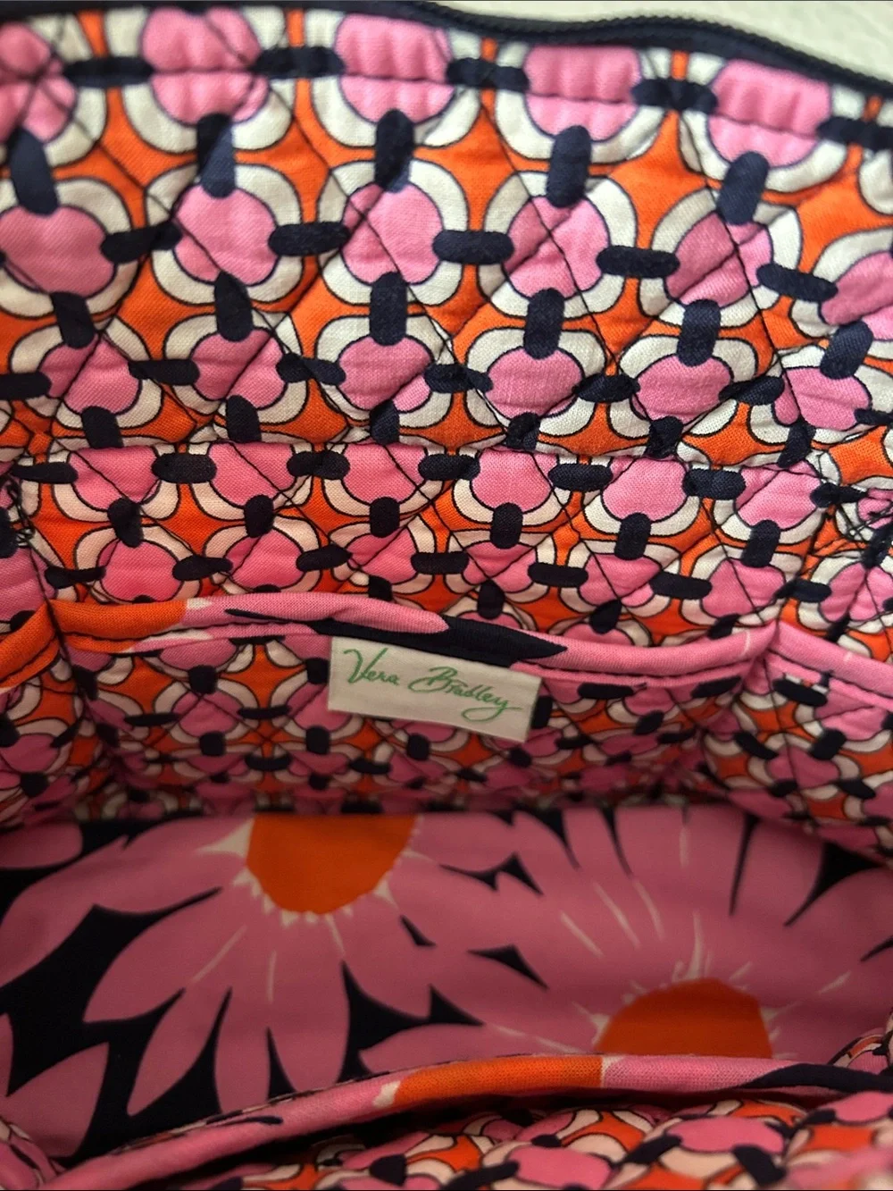 Vera Bradley Quilted Floral Pink and Navy Tote Bag